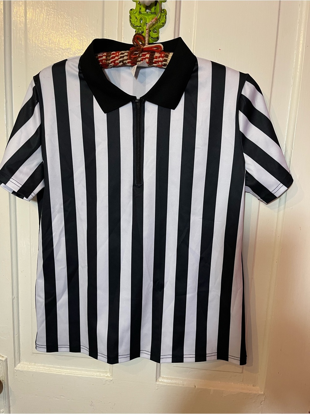 Mens Black & White Striped Polo Top